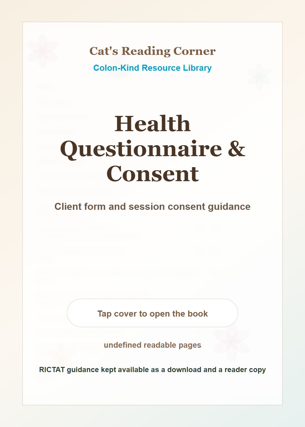 Health Questionnaire and Consent cover